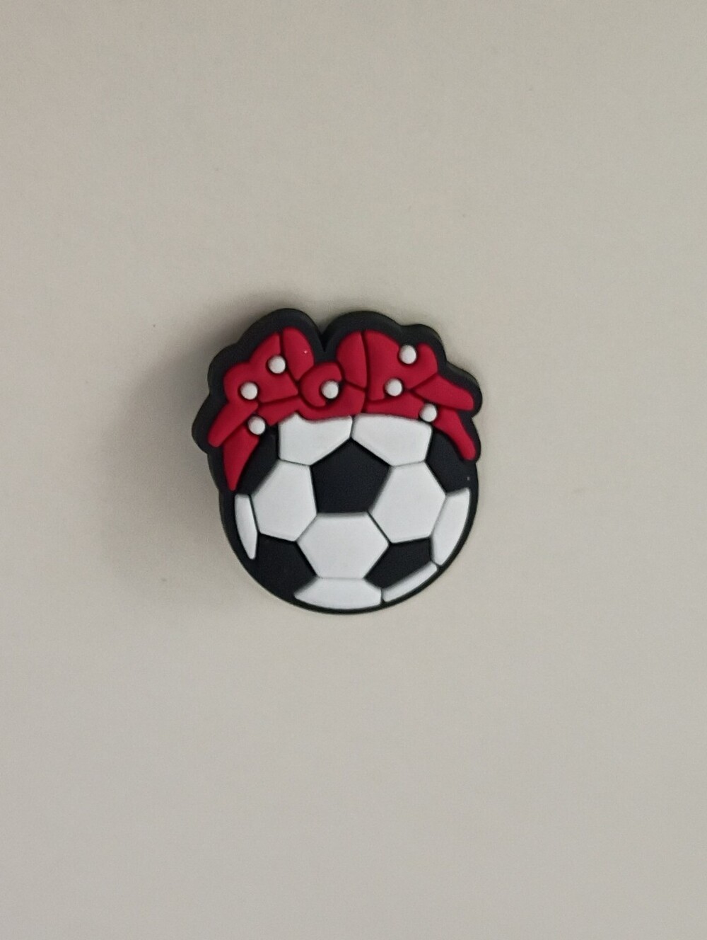 10 for $10 Jibbitz Croc Charm - Soccer Ball  Football Sport Red Bow White Dots 2